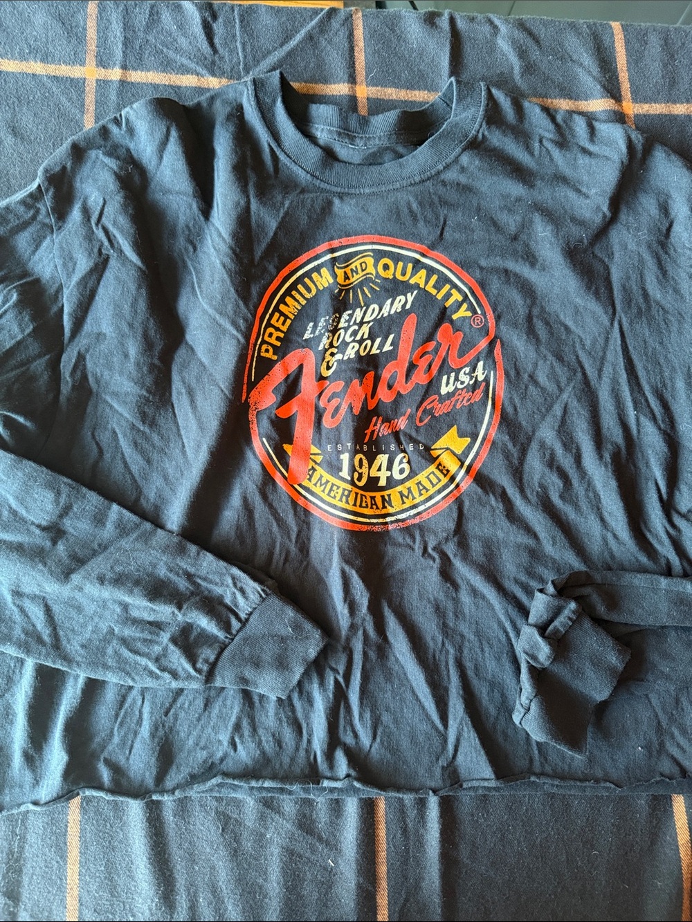 Fender Black Long Sleeve Tee with Red and Yellow Logo